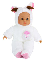 Babypuppe im kuschelweichen Tierkostüm, Schaf in weiß mit rosa Details