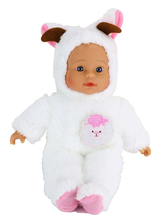 Babypuppe im kuschelweichen Tierkostüm, Schaf in weiß mit rosa Details