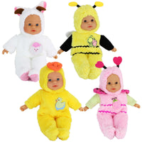 Babypuppe im kuschelweichen Tierkostüm, in den Varianten: Schaf, Biene, Ente, Marienkäfer