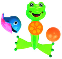Badewannenspielzeug für Kinder ab 12 Monate, Frosch-Wasserrad mit befüllbaren Wal und orangenen Spielball
