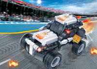 Banbao Klemmbausteine Rennauto Dragster in Weiß-Schwarz mit Flammendetails