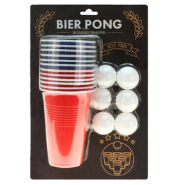 Bierpong Komplett Set mit 6 Becher blau, 6 Becher rot & 6 Bällen in weiß