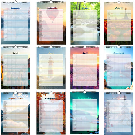 Bildkalender 2026 Terminkalender Familienplaner 32x22cm, Detailansicht der einzelnen Monatsblätter