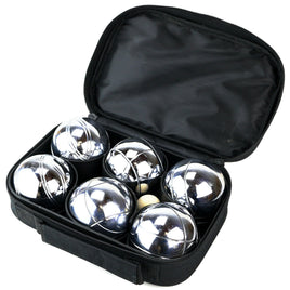 Boule Set mit 6 schweren Metallkugeln in schwarzer Stofftragetasche