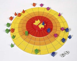 Brettspiel "Der Thron der Sonnenelfen" mit Spielfiguren in Blau, Lila, Orange, Grün