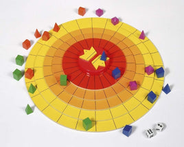 Brettspiel Der Thron der Sonnenelfen, verschieden farbigen Spielfiguren: Blau,Grün,Pink,Orange sowie 2 Würfeln