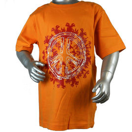 CFL Kinder T-Shirt "Peace"  in Größe 128 / 134, Orange mit weiß-roten Peaceaufdruck