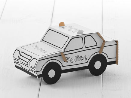Calafant Kartonmodell zum zusammenstecken anmalen spielen mit Figur & Stifte Polizeiauto