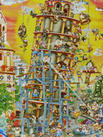 Cartoon Puzzle 1000 Teile Wimmelbild "Schiefer Turm von Pisa" Detailbild mit lustigen "Handwerker"-Szenen