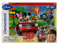 Clementoni Kinderpuzzle Disney 100 - 180 Teile, Mickey & Minnie Mouse im Auto , Pluto auf Skateboard, Goofy auf Fahrrad mit 3D Effekt