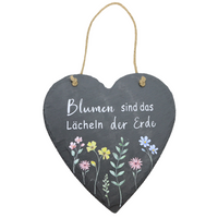 Dekoherz aus Schiefer mit Spruch: Blumen sind das Lächeln der Erde