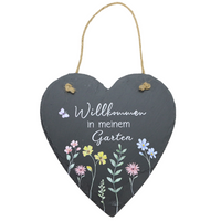 Dekoherz aus Schiefer mit Spruch: Willkommen in meinem Garten