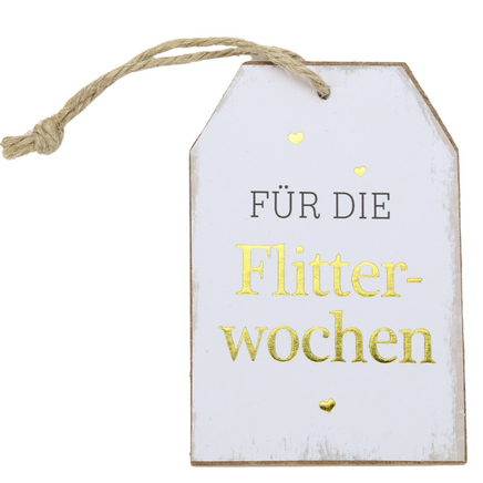 Dekoration und Anhänger für Hochzeit mit Spruch: Für die Flitterwochen