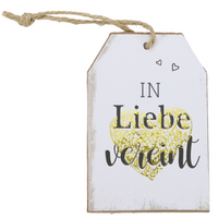Dekoration und Anhänger für Hochzeit mit Spruch: In Liebe vereint