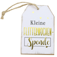 Dekoration und Anhänger für Hochzeit mit Spruch: Kleine Flitterwochenspende