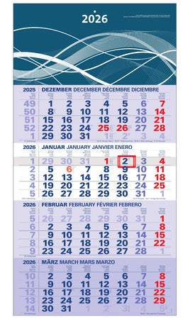 Der blaue 4-Monatskalender Kompakt 2026 mit Wellen im Kopfteil