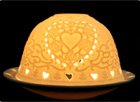 Dome-Light Porzellan Windlicht mit Motiv: Herzen