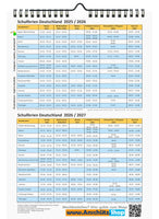Familienplaner 2026 mit 5 Spalten im A4 Format, Vorschau Schulferien 2025-2027
