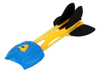 Finger Rocket- Gummi Schleuder Rakete, blauer Kopf mit gelben Stiel