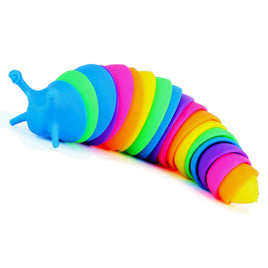Flexible "Fidget Slug" Raupe bunt 18cm, regenbogenfarben: hellblau, hellgrün, lila, rosa, orange, gelb