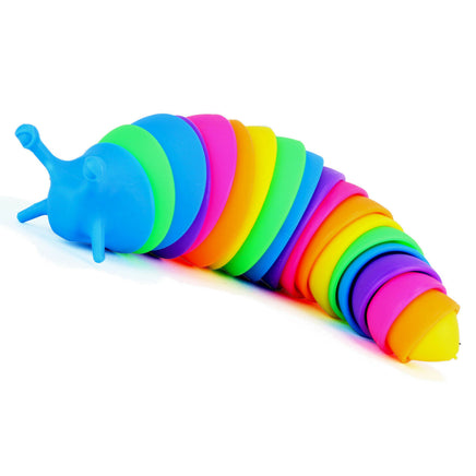 Flexible "Fidget Slug" Raupe bunt 18cm, regenbogenfarben: hellblau, hellgrün, lila, rosa, orange, gelb