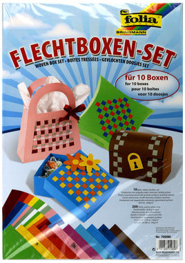 Folia Flechtboxen Set Papierflechten, für 10 Boxen, verschiedene Farbmöglichkeiten: Grün, Gelb, Orange,Rot, Rosa, Lila, Hellblau, Blau, Dunkelblau, Braun