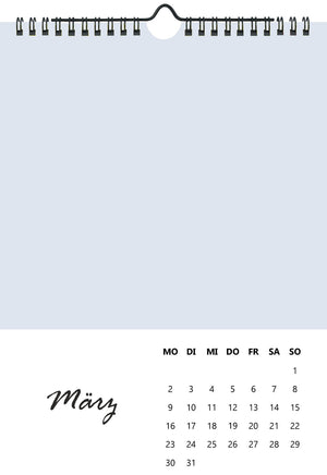 Foto- Bastelkalender Pastell A4 2026 DIY, März, Pastellblau