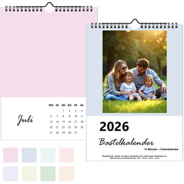 Foto- Bastelkalender Pastell A4 2026 DIY, Deckblatt, Übersicht Pastelltöne