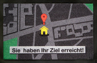 Fußmatte mit lustigem Spruch "Sie haben ihr Ziel erreicht!" Navigationshintergrund