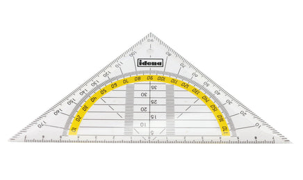 Geodreieck in 2 Größen wählbar, 14cm transparent mit gelben Bogen