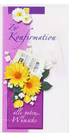 Glückwunschkarte zur Konfirmation mit Blumenmotiv, Gerbera gelb mit lila Hintergrund