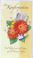Glückwunschkarte zur Konfirmation mit Blumenmotiv, Gerbera rot mit cremefarbenen Hintergrund