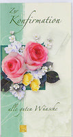 Glückwunschkarte zur Konfirmation mit Blumenmotiv, Rosen Rosa mit mintgrünen Hintergrund