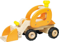 Goki Großer Holz Bagger mit Funktion in den Farben orange, natur, gelb