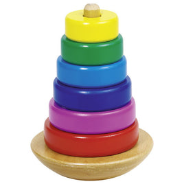 Goki Holz Stapelturm 7-teilig 12 cm, mit 6 Ringen in den Farben Rot, Pink, Blau, Hellblau, Grün, Gelb