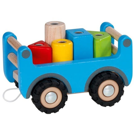 Goki Kranwagen mit Anhänger & Ladung  32cm, Anhänger mit Bauklötzen