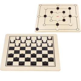 Goki XXL Dame Mühle Spiel 2-seitig aus Holz, Spielfiguren natur & schwarz