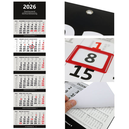 Großer 6-Monatskalender 2026 schwarz mit Datumsschieber