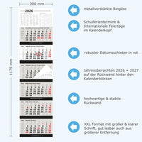 Großer 6-Monatskalender 2026 weiß mit Detailansicht