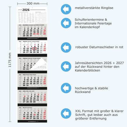 Großer 6-Monatskalender 2026 weiß mit Detailansicht