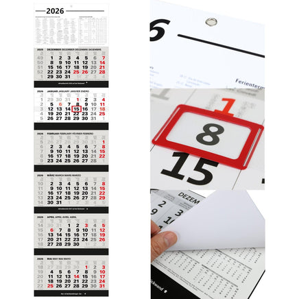 Großer 6-Monatskalender 2026 weiß mit Jahresansichten
