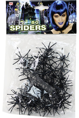 Halloween Deko "50 Spinnen schwarz" aus Kunststoff