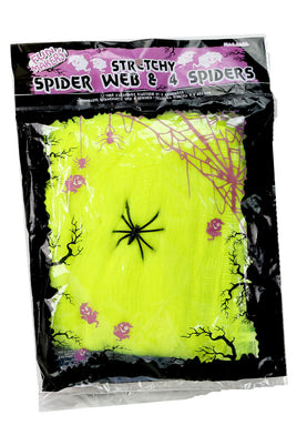 Halloween Deko "Spinnennetz neongelb" mit schwarzer Spinne