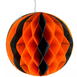 Halloween Papier- Dekokugel "Kürbis" mit orange-schwarzen Waben