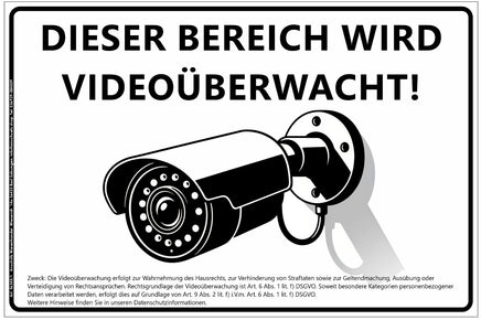 Hinweisschild Deser Bereich wird videoüberwacht mit Bild einer Überwachungskamera