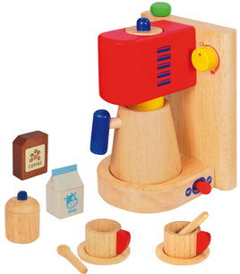 I´m Toy Kaffeemaschine aus Holz für Kinderküche, mit Zubehör aus Holz: Milch, Kaffee, Zuckerbehälter, 2 Löffel, 2 Untertassen, 2 Tassen