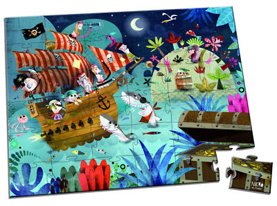 JANOD Puzzle im Koffer "Prinzessin" 100 Teile / "Pirat" 36 Teile, Piratenmotiv