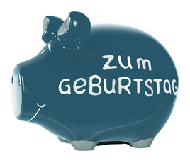 KCG Sparschwein mit Schriftzug "Zum Geburtstag", 18cm, in Blau