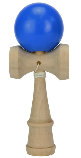 KENDAMA Geschicklichkeitsspiel aus Holz, naturbelassen mit blauer Kugel