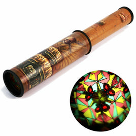 Kaleidoskop "Piraten- Fernrohr" 27cm, braune Schatzkartenoptik, Musterbild "Blick hinein"